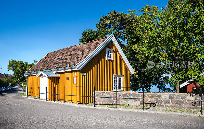 奥斯陆峡湾的传统木屋，Åsgårdstrand Vestfold挪威